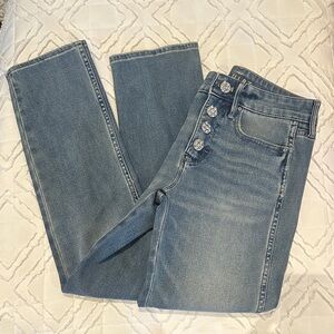 White House Black Market Denim Straight Leg Jeans with Crystal accented  Buttons